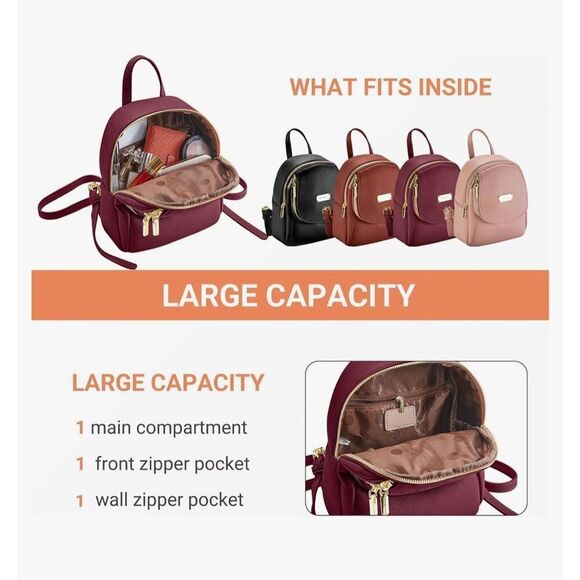 Mini Leather Backpack Wine Red with Goldtone Hardware Adjustable Straps - Picture 14 of 14